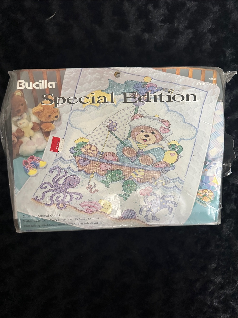 NWT Bucilla Sailor Bear stamped crib cover